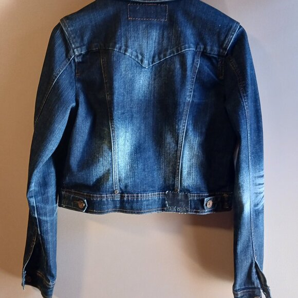 KENSIE Super Cool Distressed Cropped Jean Jacket EUC Sz M - Picture 7 of 8